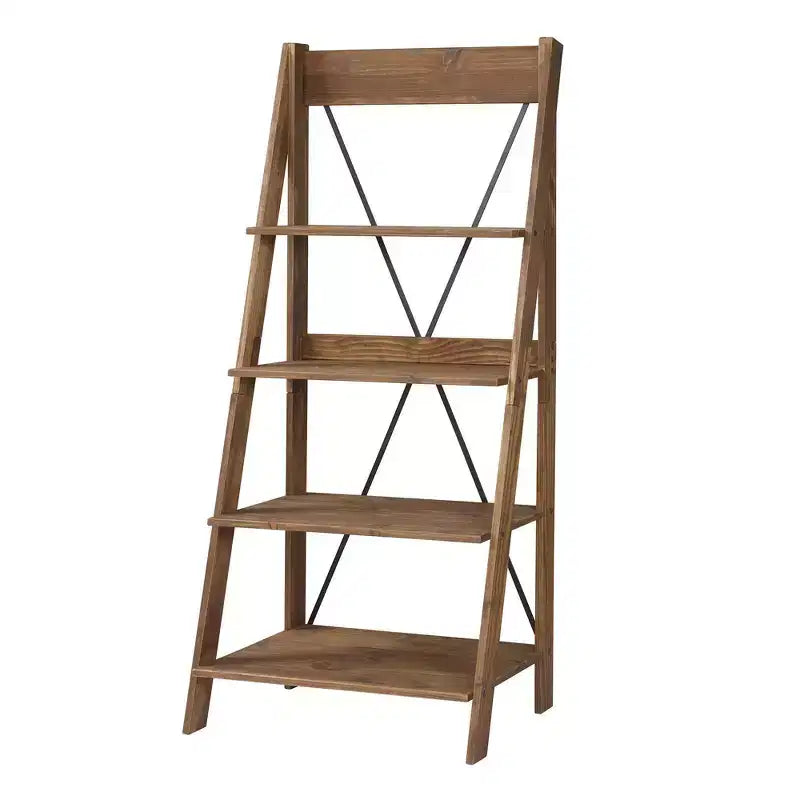 68.25 Boho 4 Tier Solid Wood Ladder Bookshelf Plant Stand - Saracina Home