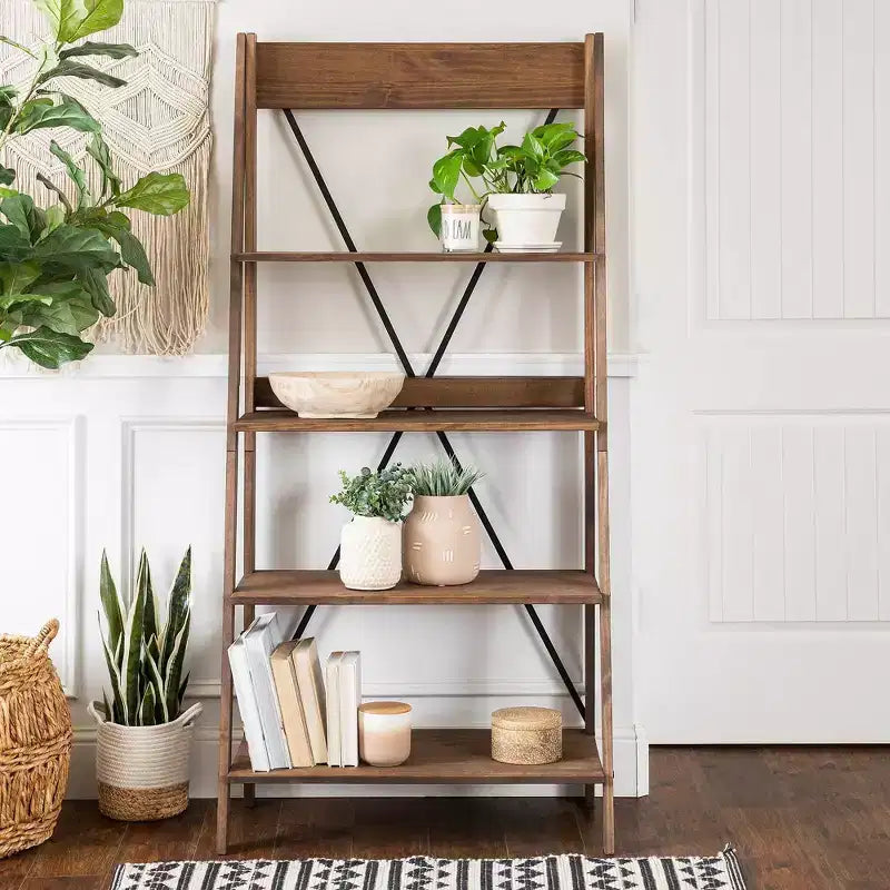 68.25 Boho 4 Tier Solid Wood Ladder Bookshelf Plant Stand - Saracina Home