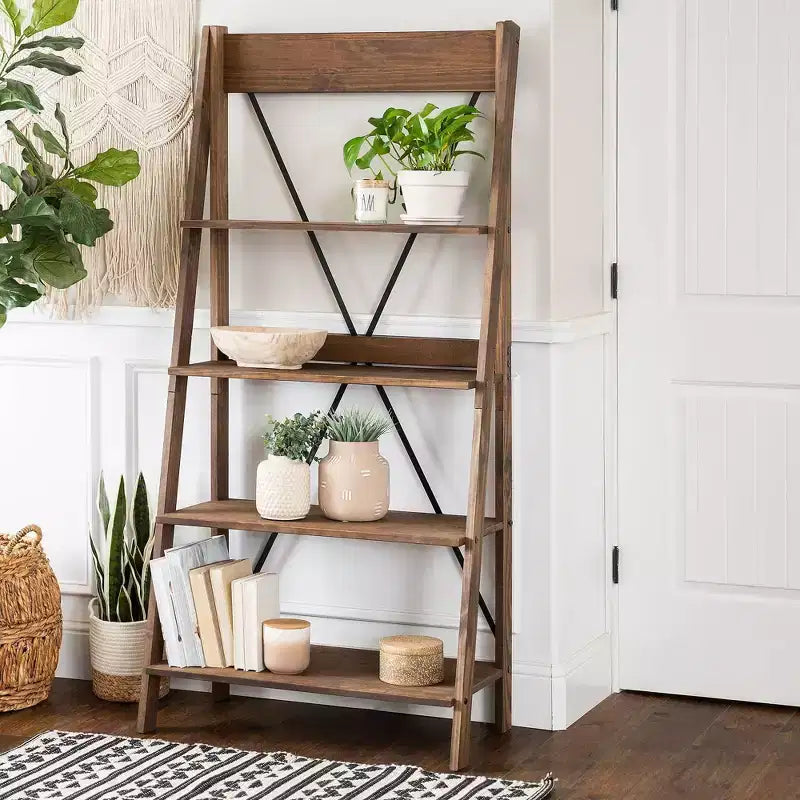 68.25 Boho 4 Tier Solid Wood Ladder Bookshelf Plant Stand - Saracina Home
