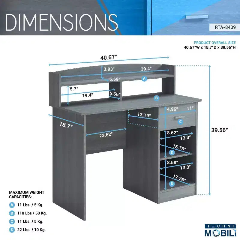 Modern Office Desk with Hutch - Techni Mobili