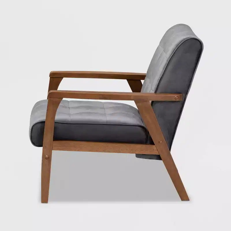 Asta Velvet Upholstered Wood Armchair - Baxton Studio
