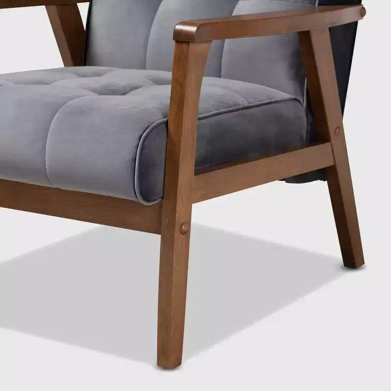 Asta Velvet Upholstered Wood Armchair - Baxton Studio
