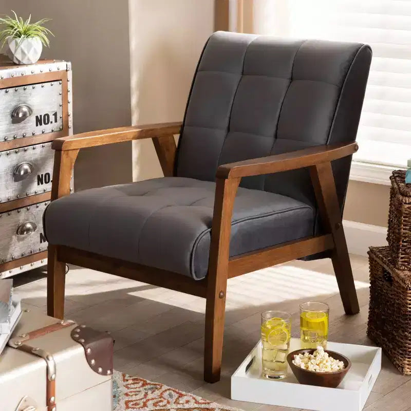 Asta Velvet Upholstered Wood Armchair - Baxton Studio