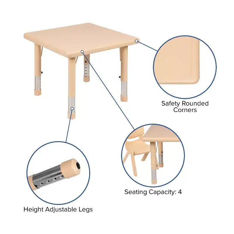 Flash Furniture 24 Square Plastic Height Adjustable Activity Table Set with 2 Chairs