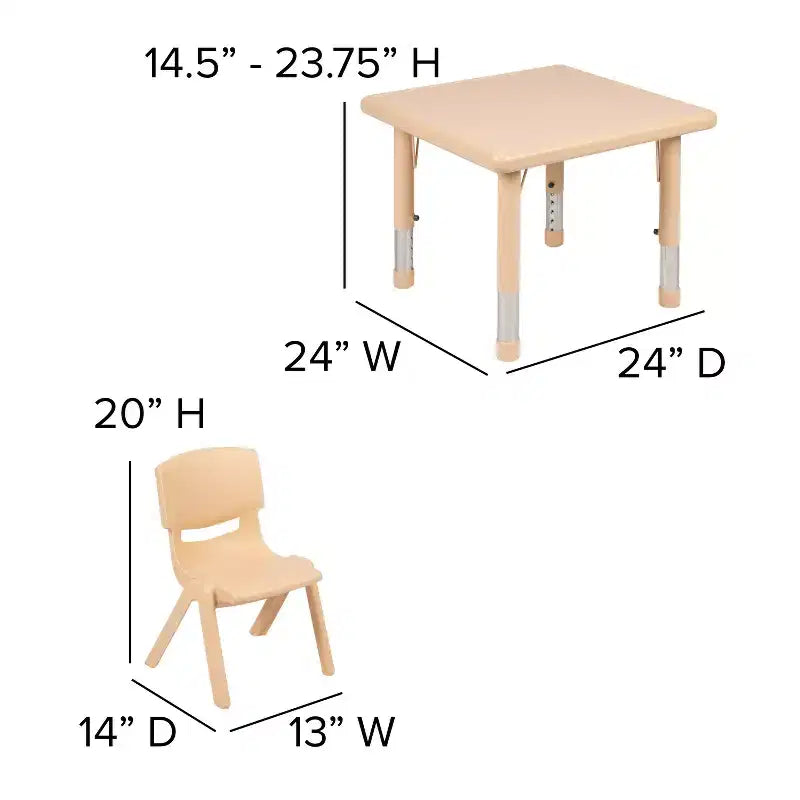 Flash Furniture 24 Square Plastic Height Adjustable Activity Table Set with 2 Chairs