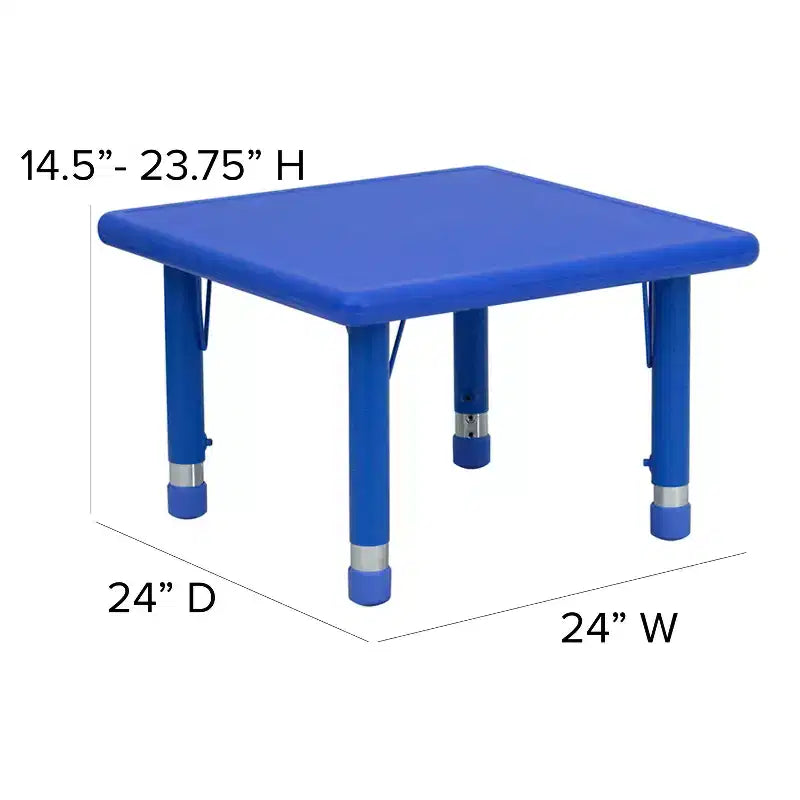Flash Furniture 24 Square Plastic Height Adjustable Activity Table Set with 2 Chairs
