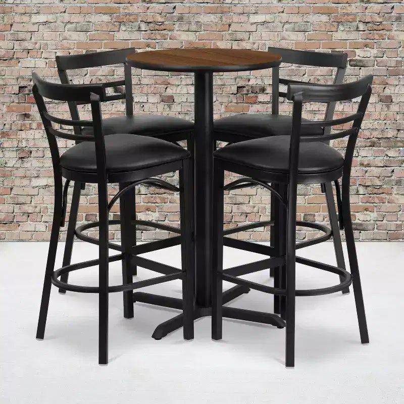 Flash Furniture 24'' Round Laminate Table Set with X-Base and 4 Two-Slat Ladder Back Metal Barstools