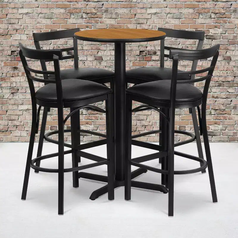Flash Furniture 24'' Round Laminate Table Set with X-Base and 4 Two-Slat Ladder Back Metal Barstools