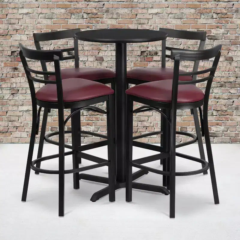 Flash Furniture 24'' Round Laminate Table Set with X-Base and 4 Two-Slat Ladder Back Metal Barstools