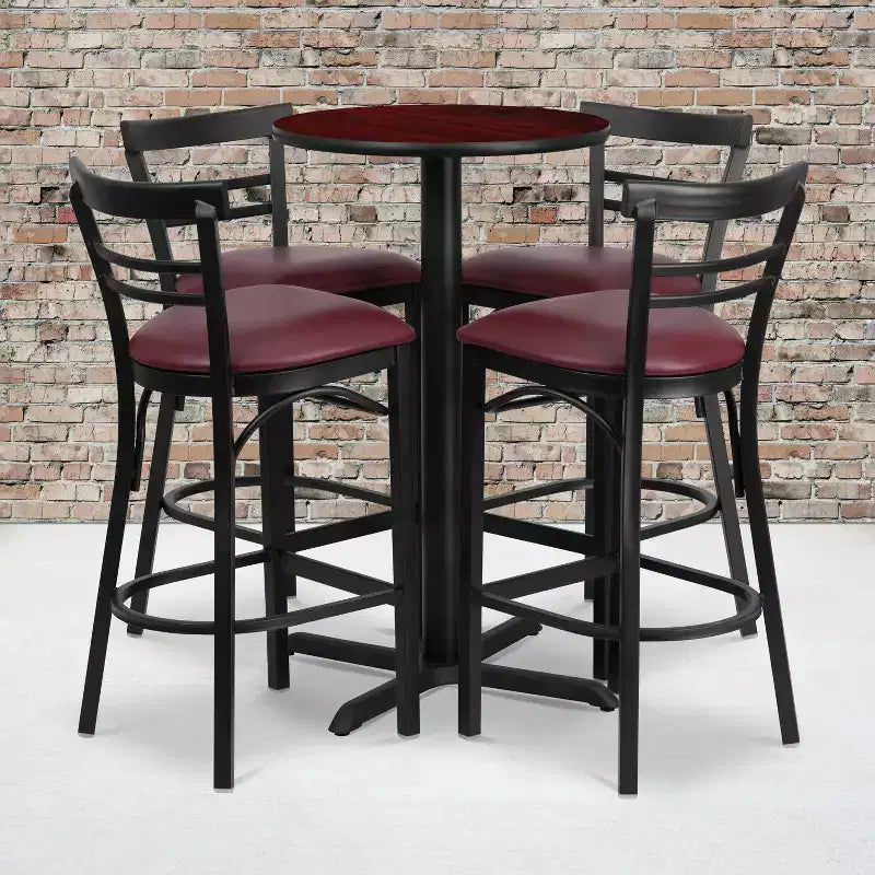 Flash Furniture 24'' Round Laminate Table Set with X-Base and 4 Two-Slat Ladder Back Metal Barstools