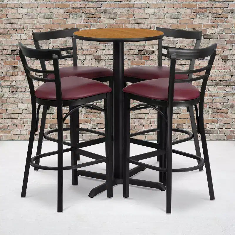 Flash Furniture 24'' Round Laminate Table Set with X-Base and 4 Two-Slat Ladder Back Metal Barstools