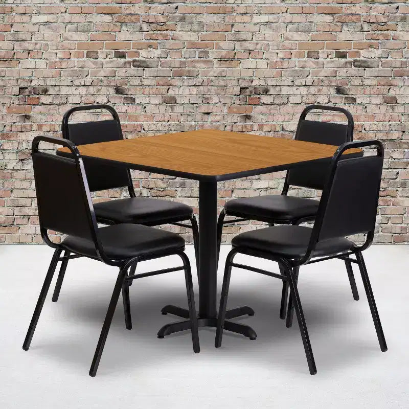 Flash Furniture 36'' Square Laminate Table Set with X-Base and 4 Trapezoidal Back Banquet Chairs