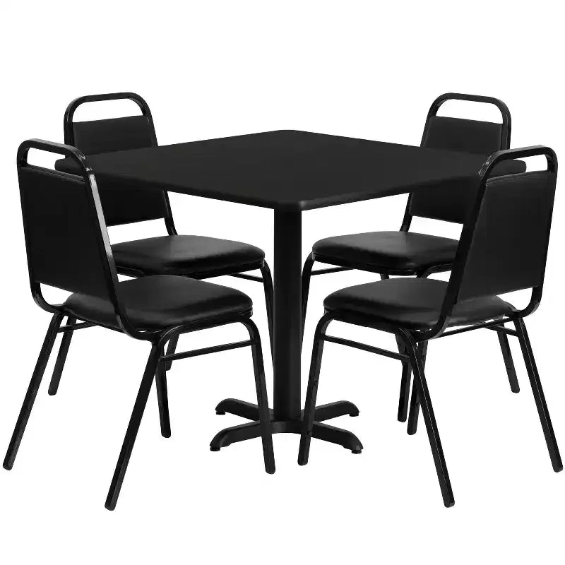 Flash Furniture 36'' Square Laminate Table Set with X-Base and 4 Trapezoidal Back Banquet Chairs