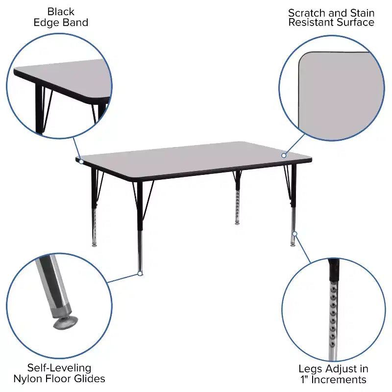 Flash Furniture 30''W x 72''L Rectangular Thermal Laminate Activity Table - Height Adjustable Short Legs
