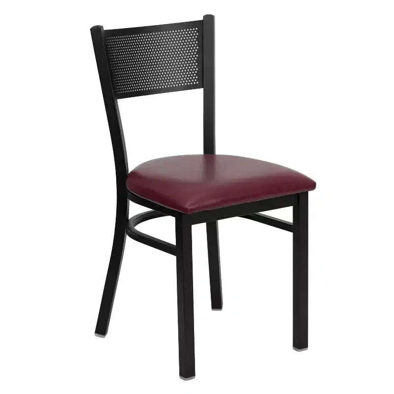 Chaise de restaurant Flash Furniture en métal noir à dossier quadrillé