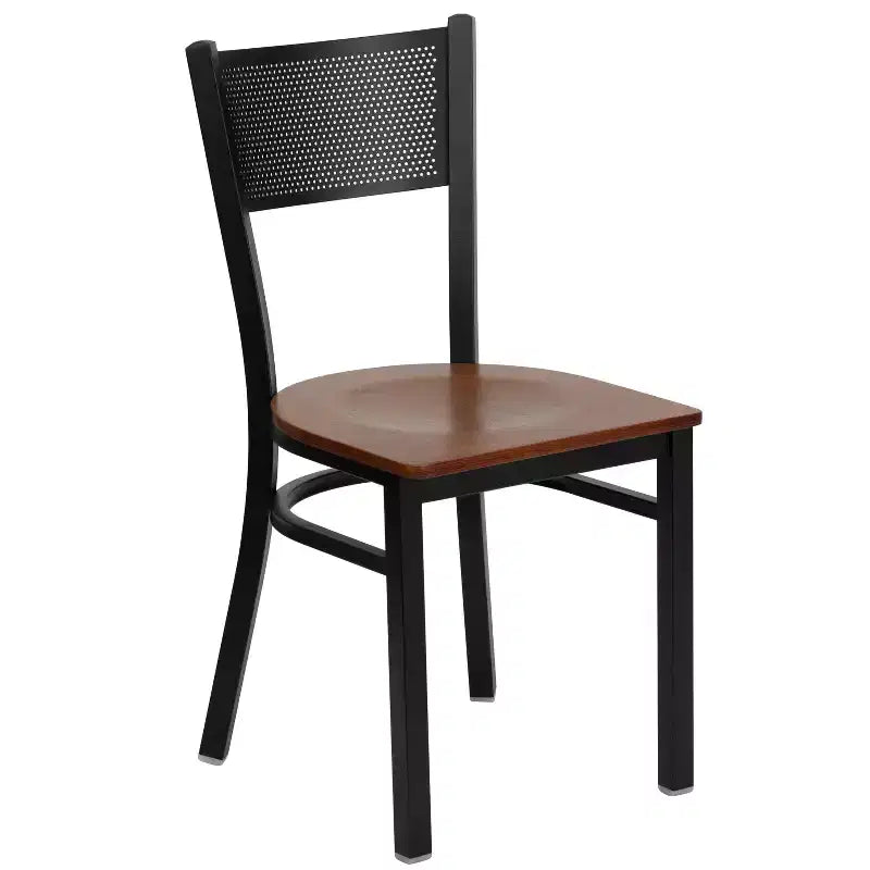 Chaise de restaurant Flash Furniture en métal noir à dossier quadrillé