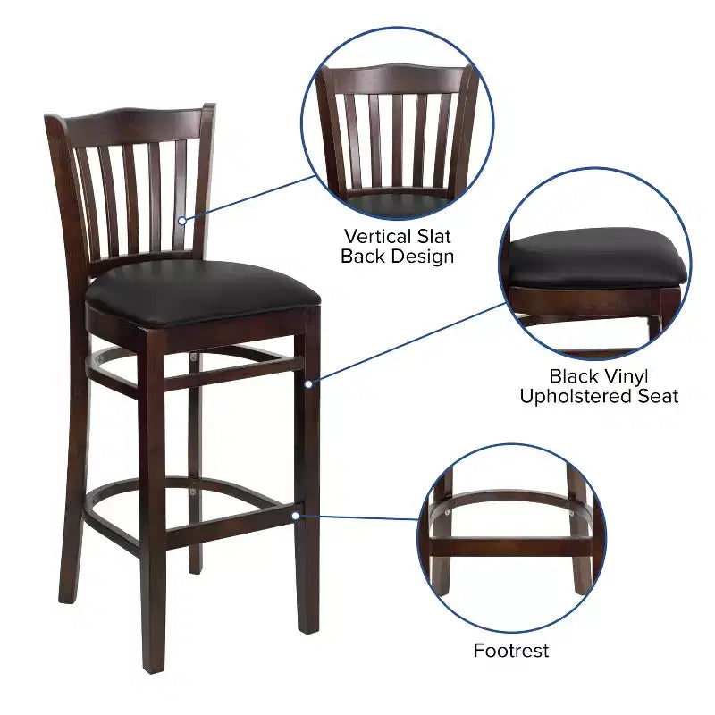 Flash Furniture Vertical Slat Back Wooden Restaurant Barstool