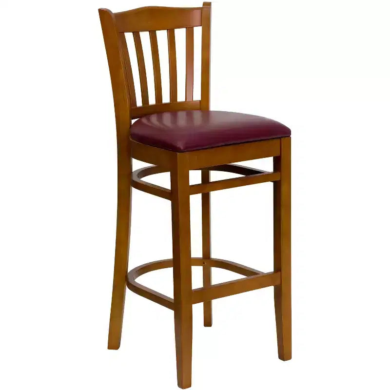 Tabouret de bar de restaurant en bois à dossier vertical à lattes de Flash Furniture