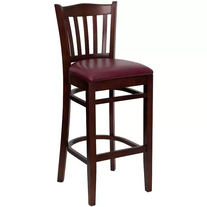 Tabouret de bar de restaurant en bois à dossier vertical à lattes de Flash Furniture