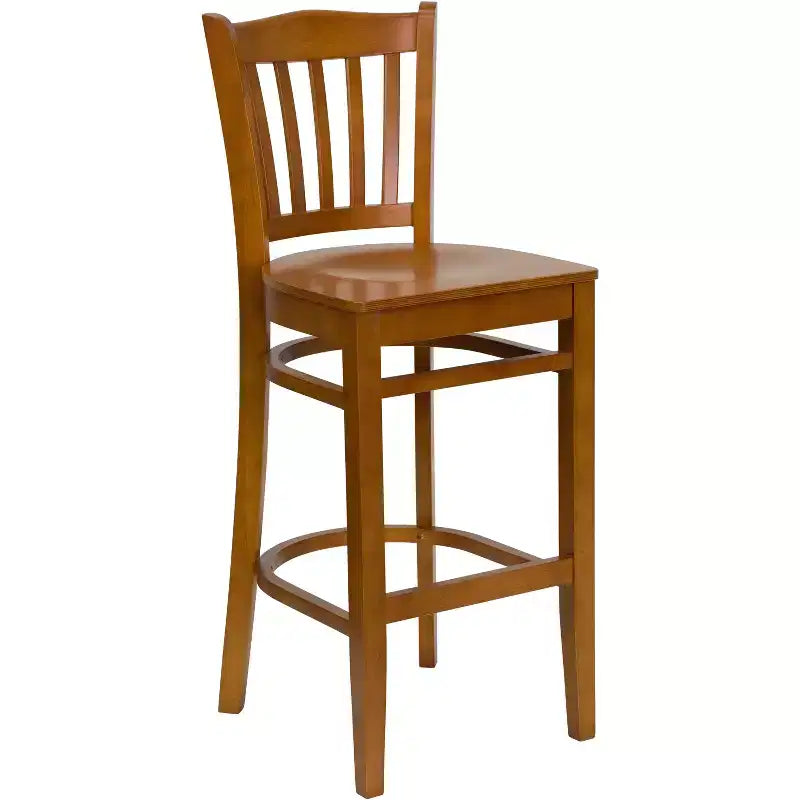 Tabouret de bar de restaurant en bois à dossier vertical à lattes de Flash Furniture