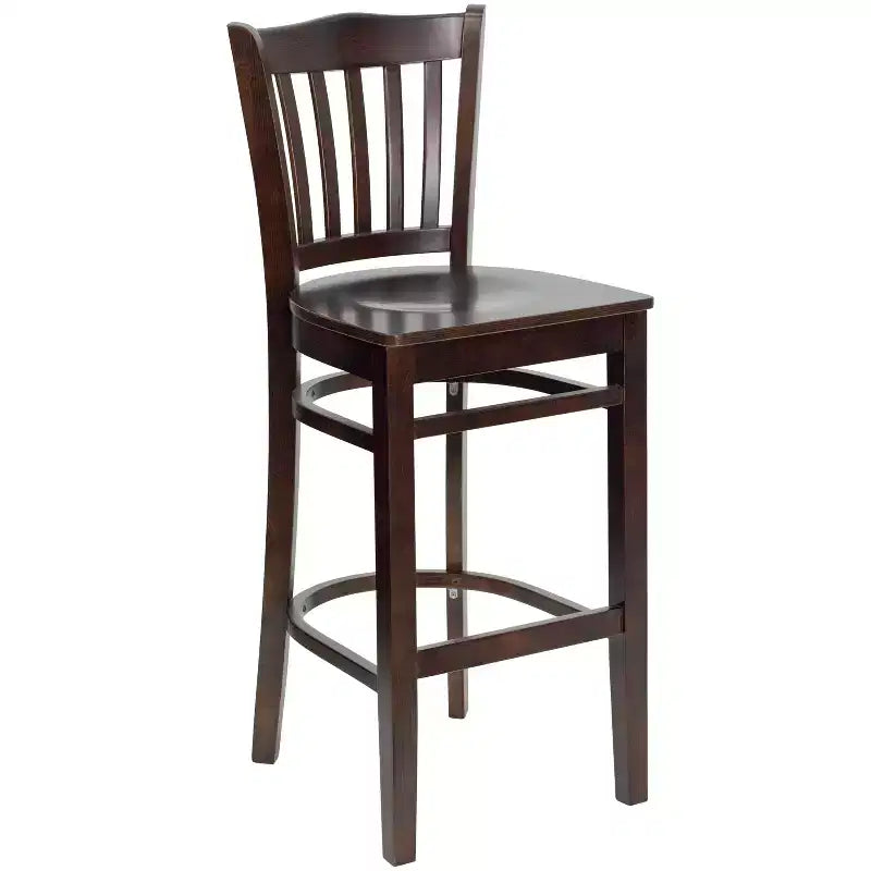 Tabouret de bar de restaurant en bois à dossier vertical à lattes de Flash Furniture