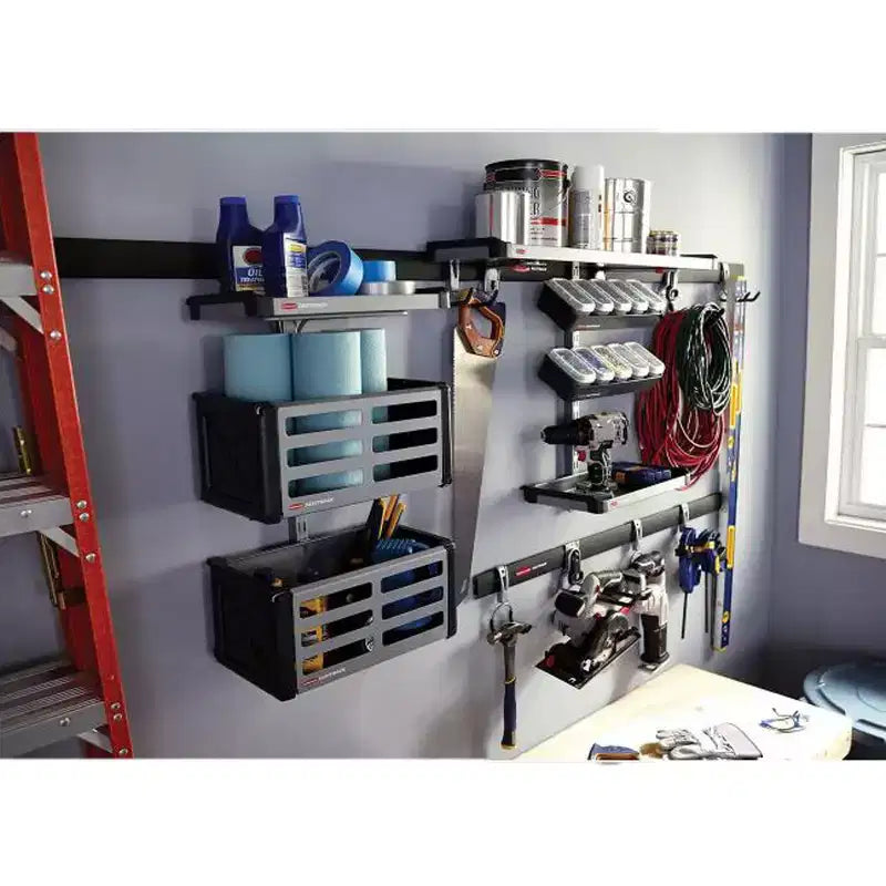 Rubbermaid 48 Inch Horizontal Wall Storage Rail & Hanging Garage Hook (6 Pack)