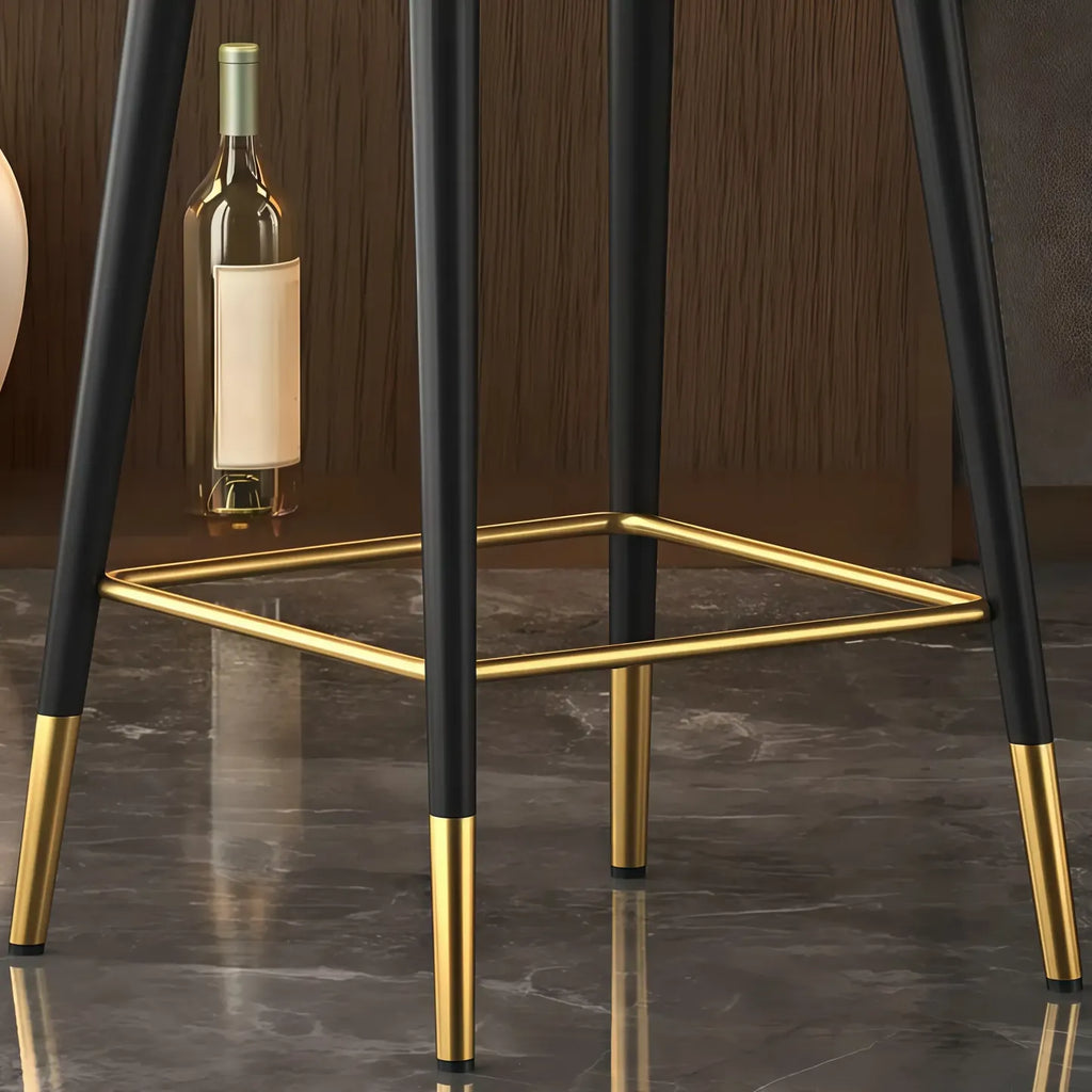 Tabouret de bar Art Déco pivotant en cuir avec dossier et assise rembourrés