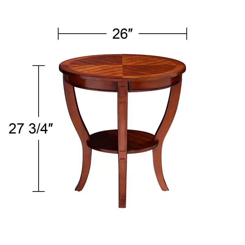 Elm Lane Patterson II Vintage Cherry Wood Round Accent Side End Table 26 Wide with Lower Shelf Brown Curving Legs for Living Room Bedroom Bedside