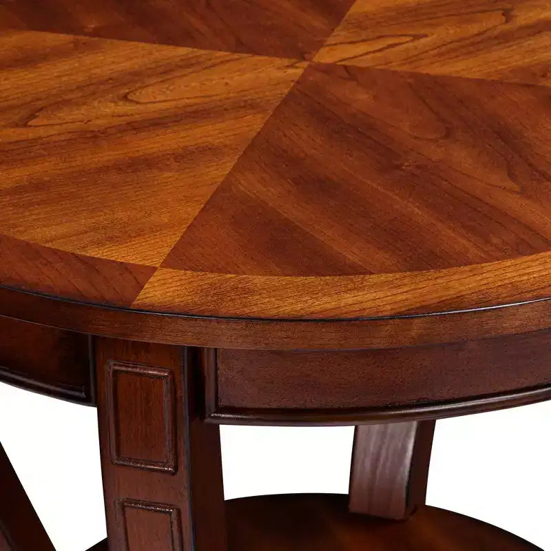 Elm Lane Patterson II Vintage Cherry Wood Round Accent Side End Table 26 Wide with Lower Shelf Brown Curving Legs for Living Room Bedroom Bedside