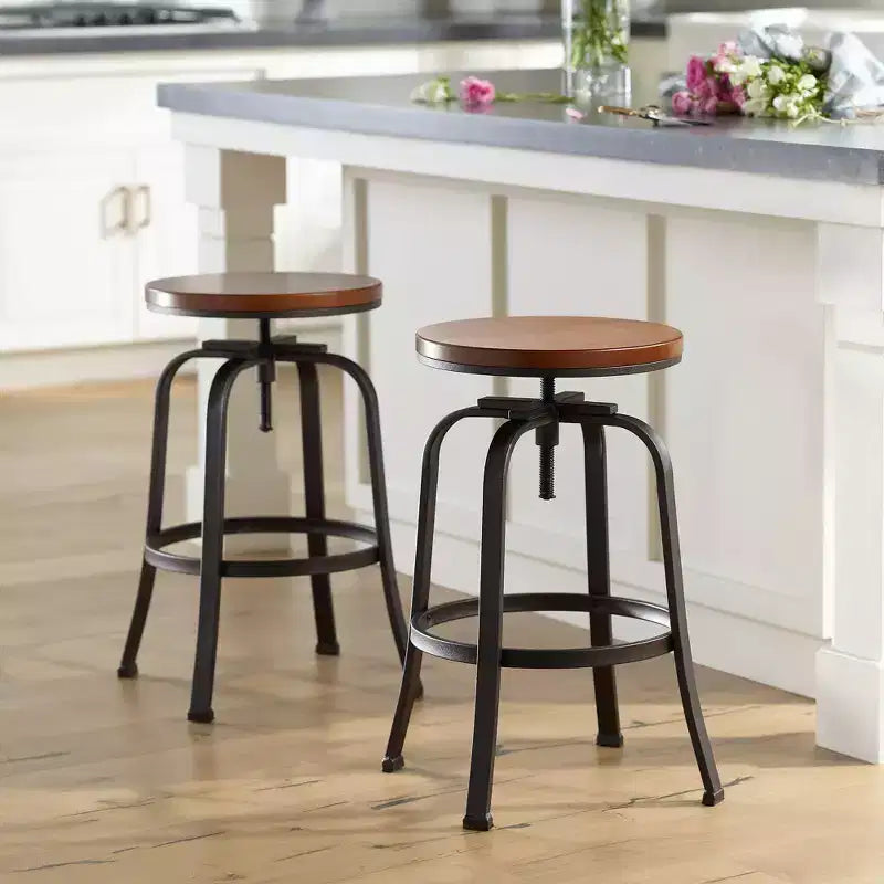 Elm Lane Radin Hammered Bronze Swivel Bar Stools Set of 2 Brown 29 High Industrial Adjustable Brown Seat with Footrest for Kitchen Counter Height