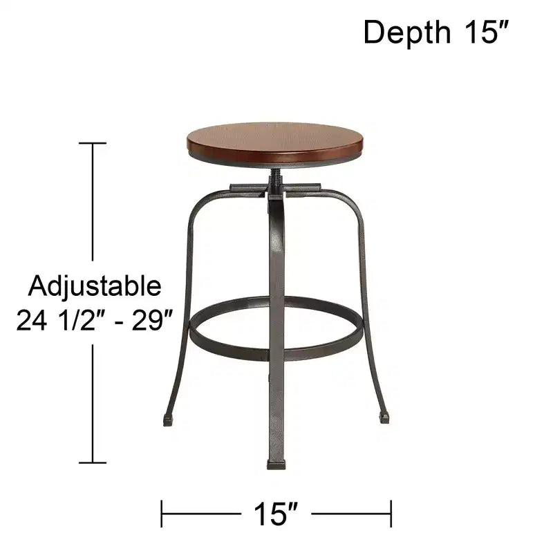 Elm Lane Radin Hammered Bronze Swivel Bar Stools Set of 2 Brown 29 High Industrial Adjustable Brown Seat with Footrest for Kitchen Counter Height