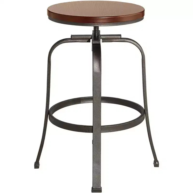 Elm Lane Radin Hammered Bronze Swivel Bar Stools Set of 2 Brown 29 High Industrial Adjustable Brown Seat with Footrest for Kitchen Counter Height