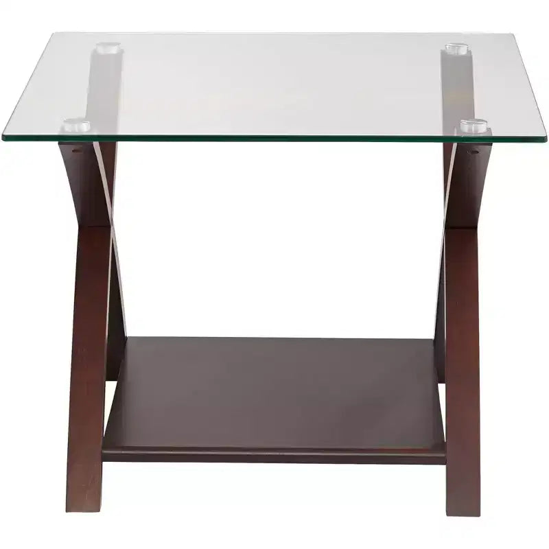 Elm Lane Ashton Modern Espresso Wood Square Accent Side End Table 23 3/4 Wide with Shelf Brown Clear Glass Tabletop for Living Room Bedroom Entryway