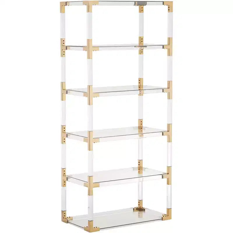 55 Downing Street Hanna 70 3/4 Clear Acrylic and Gold 6-Shelf Open Bookcase