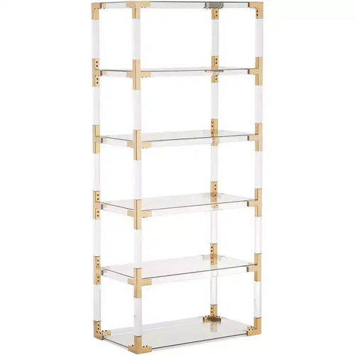 55 Downing Street Hanna 70 3/4 Clear Acrylic and Gold 6-Shelf Open Bookcase