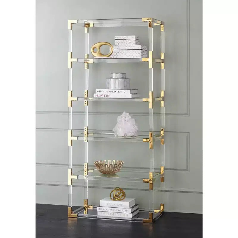 55 Downing Street Hanna 70 3/4 Clear Acrylic and Gold 6-Shelf Open Bookcase
