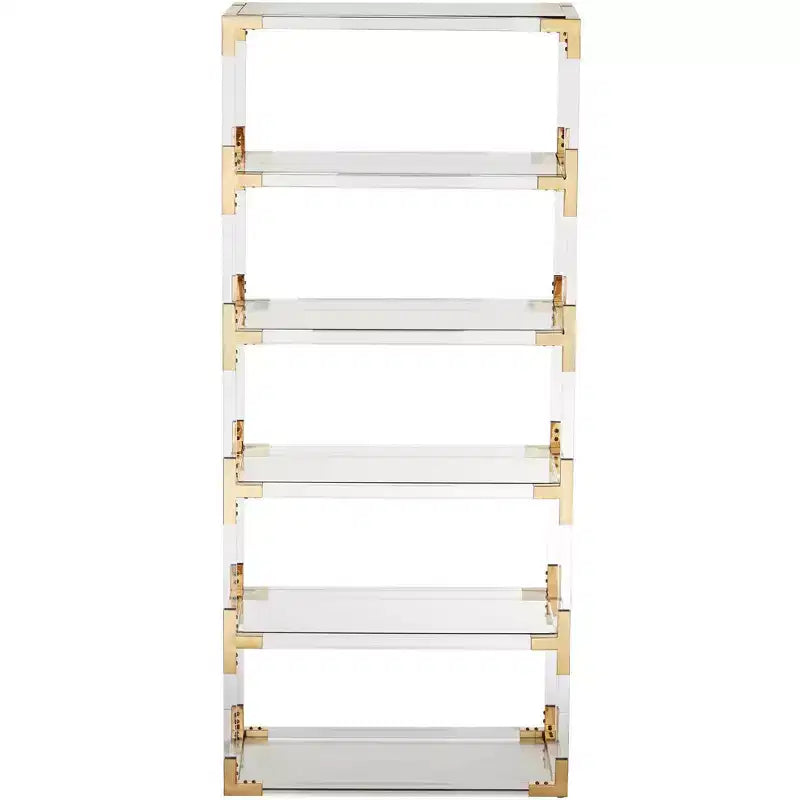 55 Downing Street Hanna 70 3/4 Clear Acrylic and Gold 6-Shelf Open Bookcase