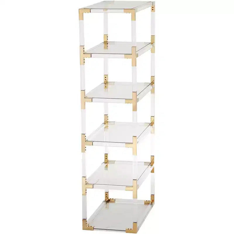 55 Downing Street Hanna 70 3/4 Clear Acrylic and Gold 6-Shelf Open Bookcase