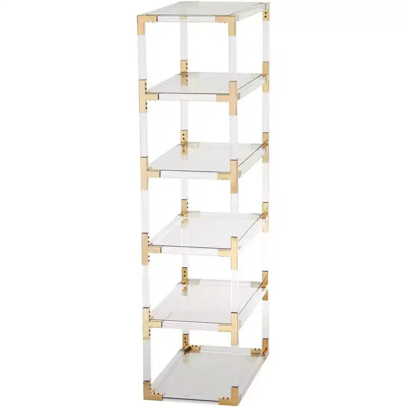 55 Downing Street Hanna 70 3/4 Clear Acrylic and Gold 6-Shelf Open Bookcase
