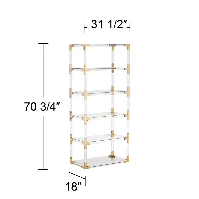 55 Downing Street Hanna 70 3/4 Clear Acrylic and Gold 6-Shelf Open Bookcase