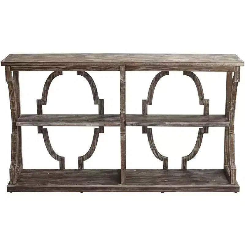 Crestview Collection Stockton Farmhouse Rustic Chestnut Wood Console Table 64 x 15 with Bookshelf Brown 3-Tier for Living Room Bedroom Bedside House