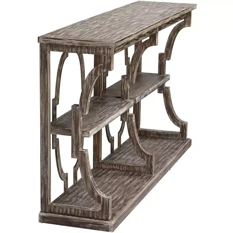 Crestview Collection Stockton Farmhouse Rustic Chestnut Wood Console Table 64 x 15 with Bookshelf Brown 3-Tier for Living Room Bedroom Bedside House