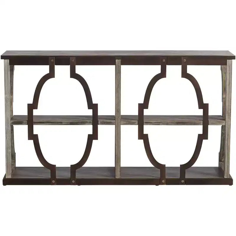 Crestview Collection Stockton Farmhouse Rustic Chestnut Wood Console Table 64 x 15 with Bookshelf Brown 3-Tier for Living Room Bedroom Bedside House