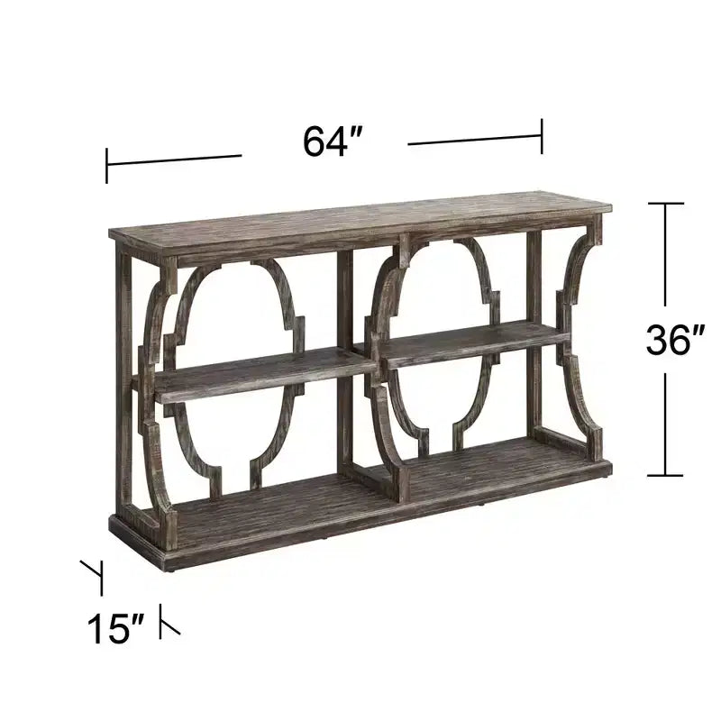 Crestview Collection Stockton Farmhouse Rustic Chestnut Wood Console Table 64 x 15 with Bookshelf Brown 3-Tier for Living Room Bedroom Bedside House