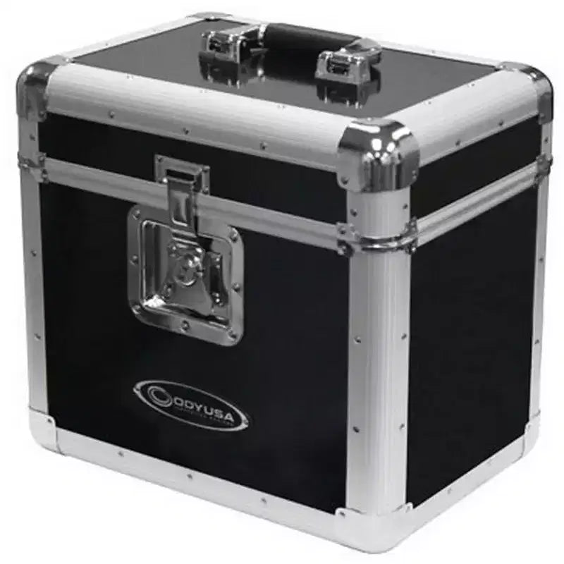 Odyssey KROM Series Record Utility Case for 70 Individual 12 Vinyl Records and LPs with Foam-Lined Interior, Secure Lock, and Handle, Silver