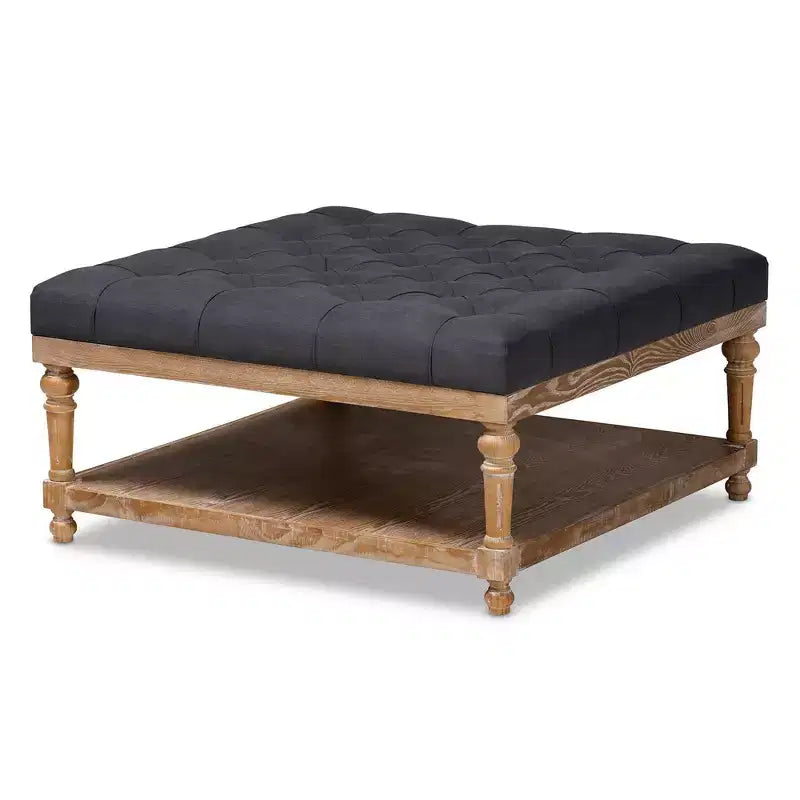 Kelly Linen Fabric Upholstered Wood Cocktail Ottoman - Baxton Studio
