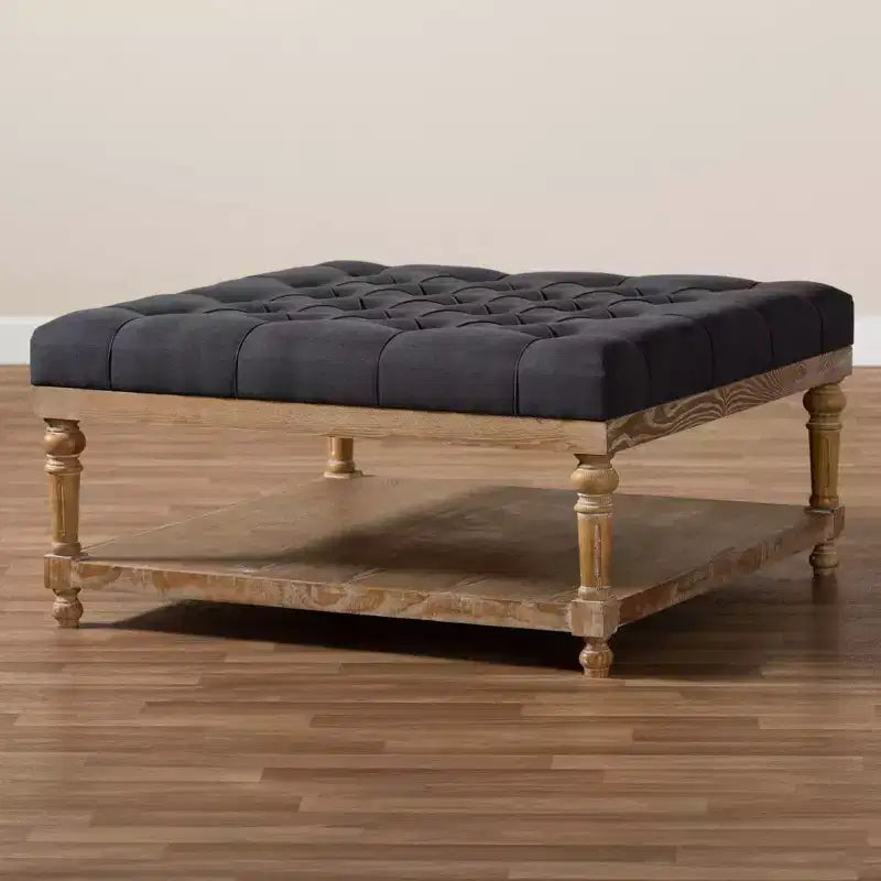 Kelly Linen Fabric Upholstered Wood Cocktail Ottoman - Baxton Studio