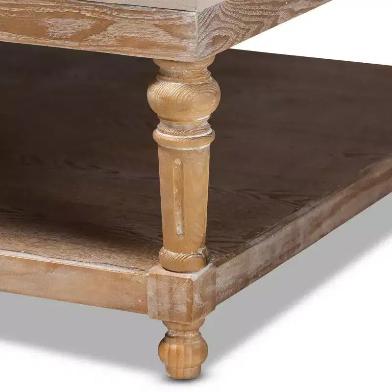 Kelly Linen Fabric Upholstered Wood Cocktail Ottoman - Baxton Studio