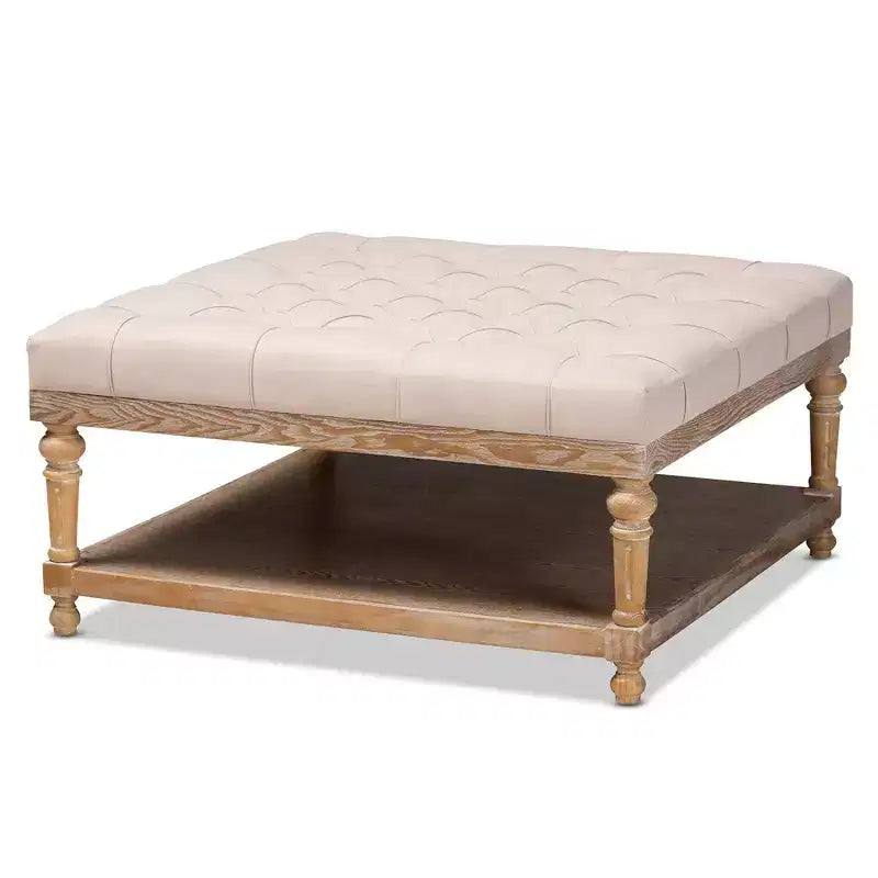 Kelly Linen Fabric Upholstered Wood Cocktail Ottoman - Baxton Studio