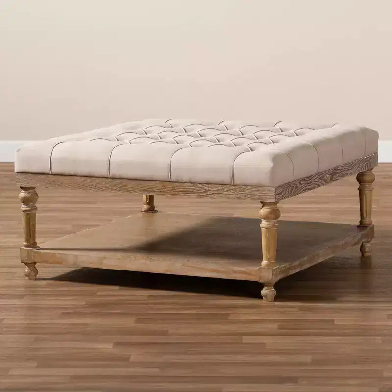 Kelly Linen Fabric Upholstered Wood Cocktail Ottoman - Baxton Studio